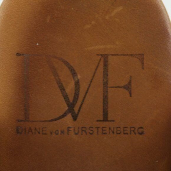 Diane Von Furstenberg Faye Women's Size 6.5 Tan Leather Open Toe Wood Sole Mule - Picture 9 of 10